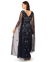 Adrianna Papell Women's Long-Sleeve Beaded Mesh Dress