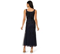 Adrianna Papell Women's Beaded Mesh Midi Dress