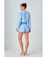 endless rose Women's Chain Embellished Tweed Jacket