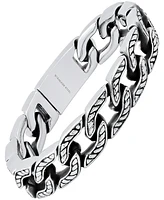 Steeltime Men's Heavy Oxidized Stainless Steel Accented Cuban Link Chain Bracelet