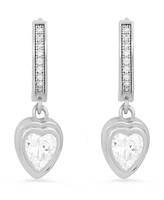 Steeltime Women's Brass Simulated Diamonds Dangling Charm Heart Huggie Earrings
