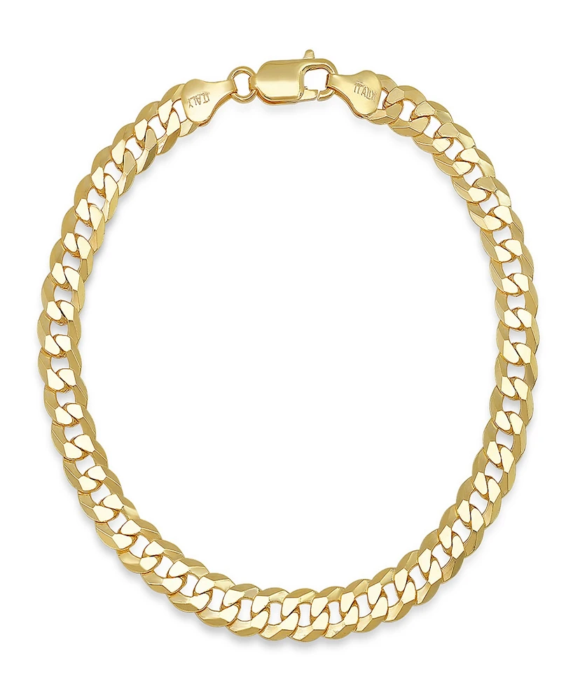 Steeltime Unisex 14K Gold Plated Sterling Silver Diamond Cut Curb Link Chain Bracelet