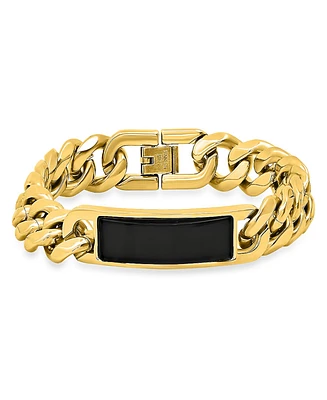 Steeltime Men's 18K Gold Plated and Stainless Steel with Simulated Onyx Id Cuban Link Bracelet