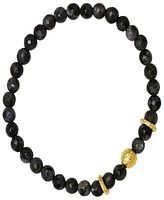 Steeltime Men's 14K Gold Plated Sterling Silver and Gray Agate Beaded Stretch Bracelet