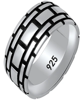 Steeltime Men's Sterling Silver and Black Ip Brick Band Ring