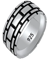 Steeltime Men's Sterling Silver and Black Ip Brick Band Ring