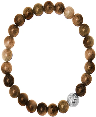 Steeltime Men's Tiger Eye Beads and Sterling Silver Bead Stretch Bracelet