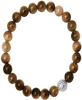 Steeltime Men's Tiger Eye Beads and Sterling Silver Bead Stretch Bracelet