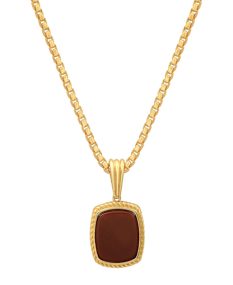 Steeltime Men's Tiger Eye Square Pendant Necklace