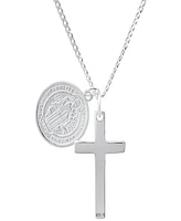 Steeltime Unisex Sterling Silver Cross and Round St. Benedict Pendant Necklace