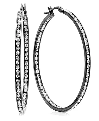 Steeltime Women's Stainless Steel and Out Simulated Diamond Hoop Earrings