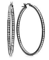 Steeltime Women's Stainless Steel and Out Simulated Diamond Hoop Earrings