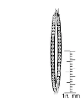 Steeltime Women's Stainless Steel and Out Simulated Diamond Hoop Earrings