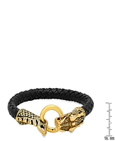 Steeltime Genuine Leather Bracelet With 18K Gold-Plated Stainless-Steel Dragon Design