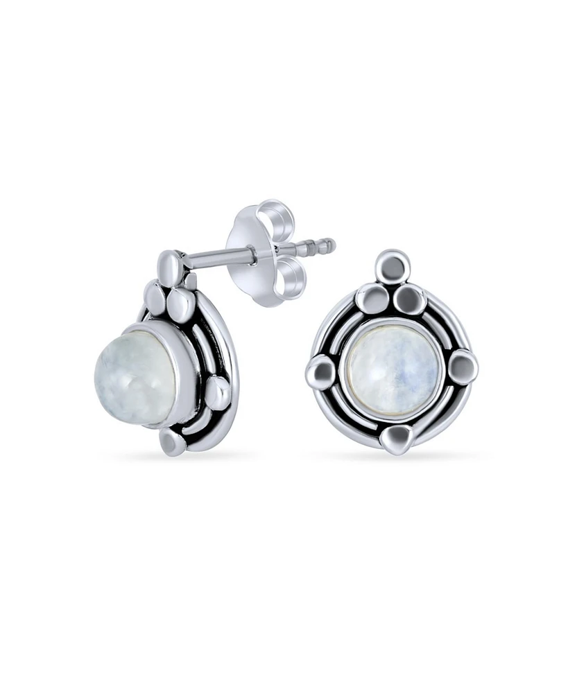 Bling Jewelry Bali Boho Bezel Set Ornate Round Stud Earrings Oxidized .925 Sterling Silver