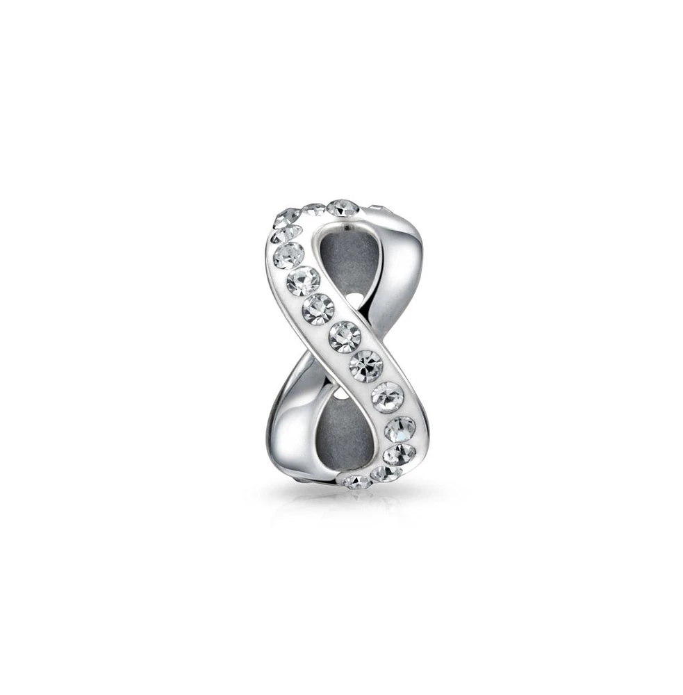 Bling Jewelry Couples Forever Love Knot Figure 8 Motif Crystal Accent Infinity Bead Charm Spacer .925 Sterling Silver Fits European Bracelet