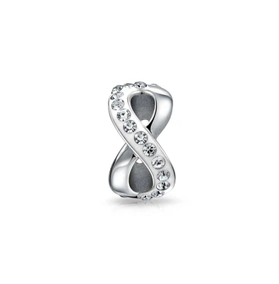 Bling Jewelry Couples Forever Love Knot Figure 8 Motif Crystal Accent Infinity Bead Charm Spacer .925 Sterling Silver Fits European Bracelet