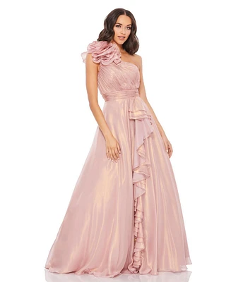 Women's Iridescent One Shoulder Rosette Ball Gown