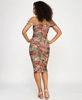 Katia Rae Juniors' Printed Cold-Shoulder Bodycon Dress