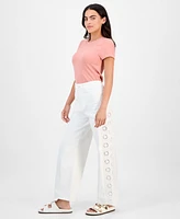 And Now This Petite Eyelet-Embroidered Wide Leg Jeans, Exclusively at Macy's