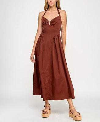 Beauty & Grace/K&K Clothing Llc Juniors' Sateen Halter Maxi Dress