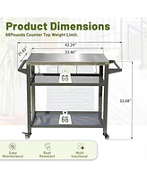 Boyel Living 3-Shelf Outdoor Grill Table, Grill Cart with Wheels, Outdoor Pizza Oven and Food Prep Table, Blackstone Table with Stainless Steel Tablet
