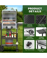 Cowsar 2-Burner Propane Gas Grill with Folding Side Tables,Stainless Steel 16,000 Btu Bbq Grill,Outdoor Grill for Barbecue,Patio,Camping