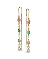 Bling Jewelry Delicate Pastel Crystal Dangle Earrings with Heart & Clover 18K Gold Plated