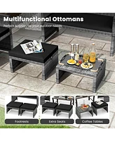Slickblue 2 Pieces Patio Pe Rattan Ottomans with Soft Zippered Cushions for Deck