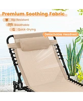 Gymax 2 Pcs Patio Folding Chaise Lounge Portable Lay Flat Reclining Chair w/ 4-Level Backrest Side Pocket