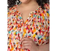 Liverpool Los Angeles Plus Printed Puff-Sleeve Blouse