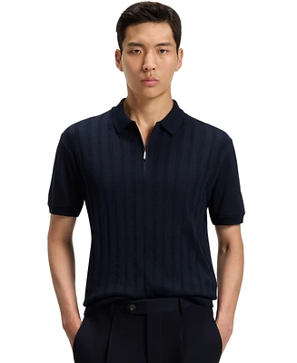 Boss by Hugo Boss Men's Cabled Front Cotton-Silk Knit Polo Shirt