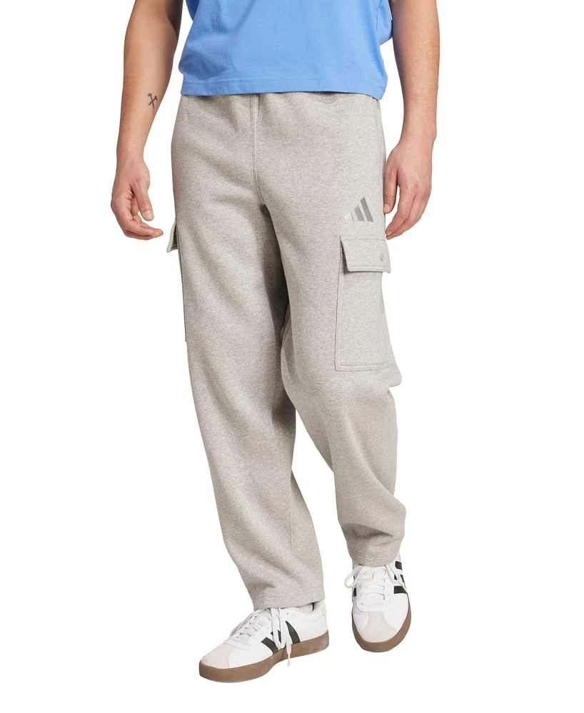 adidas Men's All Season Fleece Loose Cargo Open Hem Pants