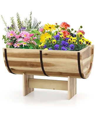 Slickblue Outdoor Wooden Planter with Legs for Flower Herb Vegetable Fruit