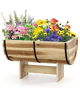 Slickblue Outdoor Wooden Planter with Legs for Flower Herb Vegetable Fruit