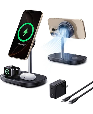 Baseus MagSafe-Compatible 3 in 1 Wireless Charger Stand, Qi2 Certified 15W Wireless Charging Station, Fast Cooling iPhone Charger for iPhone16/15, App
