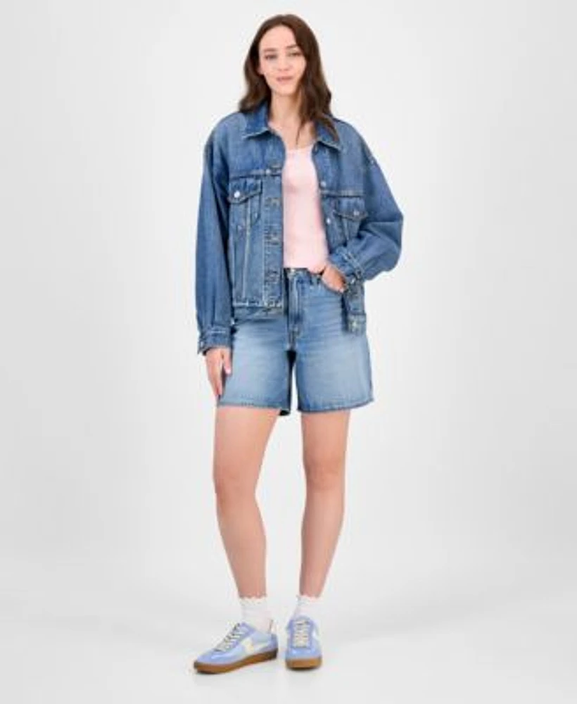 Levis Womens 90s Trucker Jacket Square Neck T Shirt Mid Rise 94 Baggy Denim Shorts
