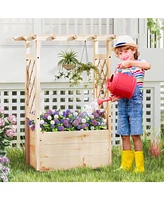 Raised Garden Bed Wooden Elevated Planter Box with Hanging Roof