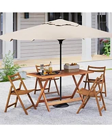 Slickblue Patio Dining Table with Teak Painting and Umbrella Hole