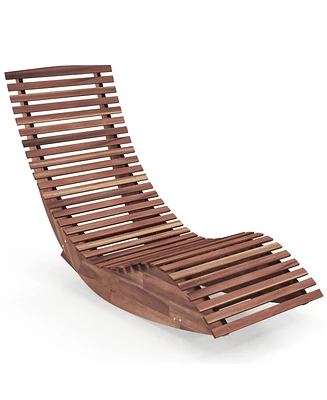 Gymax Acacia Wood Patio Chaise Lounge Chair Outdoor Rocking Chair w/ Slatted Design