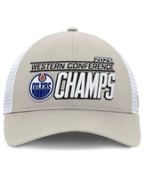 Fanatics Men's Gray/White Edmonton Oilers 2025 Nhl Western Conference Champions Locker Room Adjustable Hat