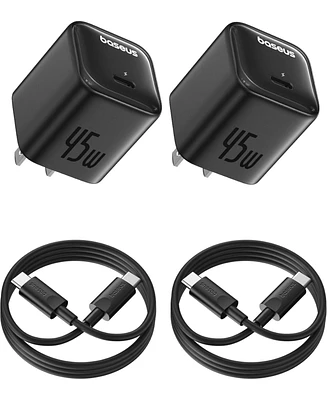 Baseus 45W Usb C Charger Block, 2 Pack Pps Fast Charger Type C with Usb-c Cable for iPhone 16/15 Series, iPad, Galaxy S24 Ultra and More Series
