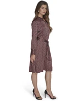 Halston Women's Printed Satin Belted Long-Sleeve Shirtdress