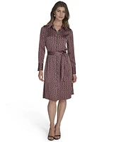 Halston Women's Printed Satin Belted Long-Sleeve Shirtdress