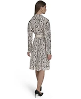 Halston Women's Printed Commuter Tie-Waist Dress