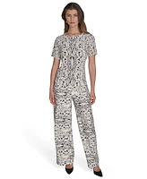Halston Women's Printed Zipper-Shoulder Crewneck Top