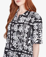 Ruby Rd. Petite Lotus Patchwork Button Front Camp Shirt
