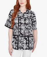 Ruby Rd. Petite Lotus Patchwork Button Front Camp Shirt