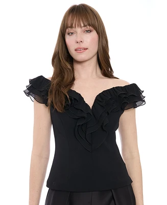 Muse Women's Scuba Crepe Ruffled-Neckline Top