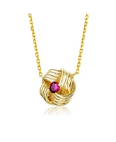Sterling Silver 14K Gold Plated and Red Cubic Zirconia Round Pendant Necklace
